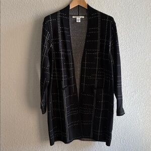 Max Studio Long Open Cardigan Women’s Size XL Black White Heavy Knit